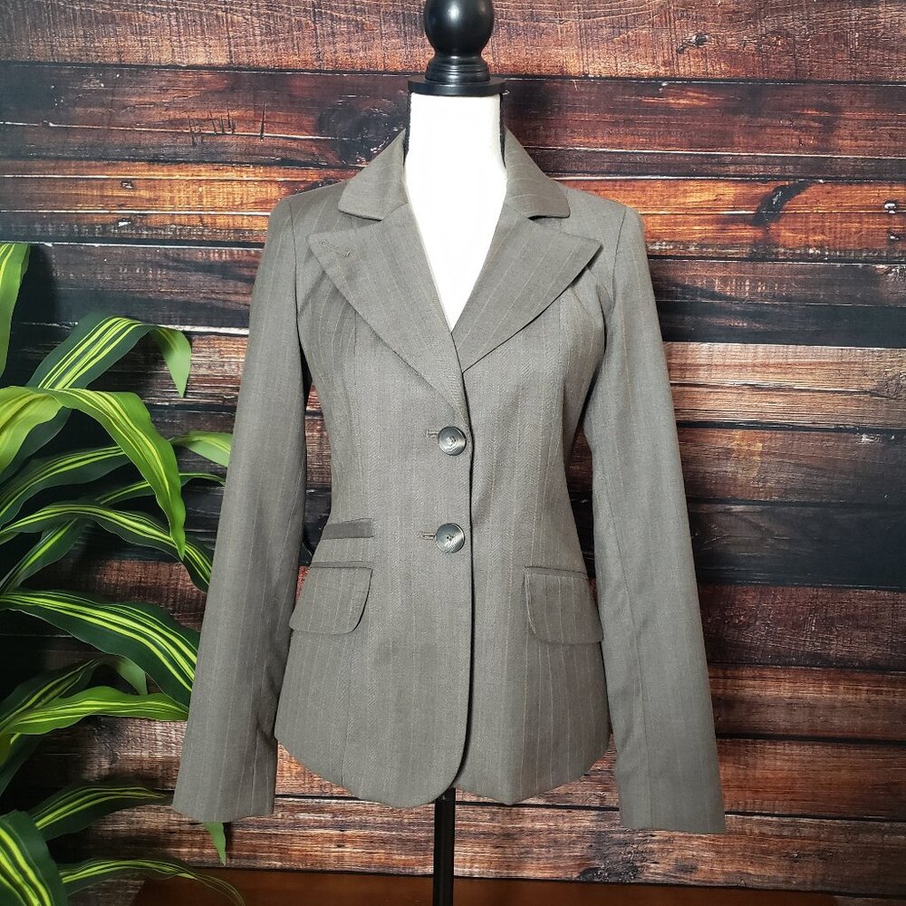Merona Classic Blazer Jacket 4 Taupe Pinstripe Lined Two Button Like New